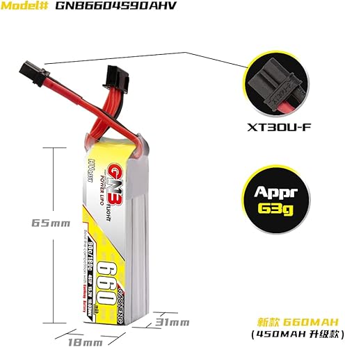 Miniatura 4 de GAONENG 2 unids GNB 4S Batería 15.2V HV 660mAh 650mAh 90C LiPo Batería XT30 Conector para Beta85X CineBee Airplane Drones sin escobillas Mini Micro