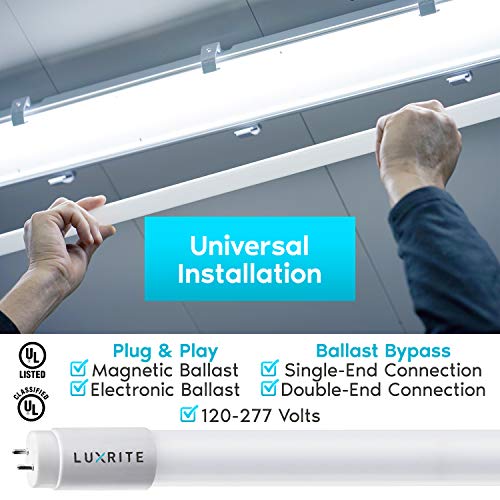image for Luxrite 4FT T8 LED Tube Light, Ballast and Ballast Bypass Compatible, 