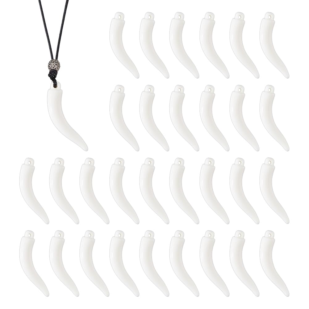 DICOSMETIC 30Pcs Acrylic Wolf Tooth Charm Old Lace Wolf Fang Charms Wolves Fangs Necklace Charms Animal Tooth Charm for DIY Necklace Bracelet Jewelry Making, Hole: 3mm