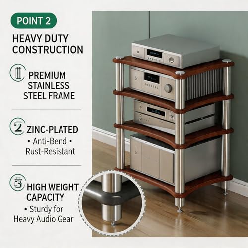 Support multimédia AV étagère bois meuble hifi pour composant stéréo - 5