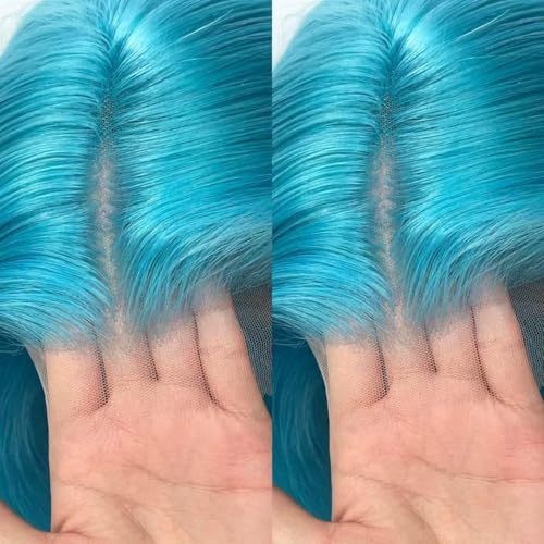 Image of 200% Density Lake BlueLace Front Wig Human Hair Body Wave13x4 UHD Transparent Lace Human HairWigs for Women Pre Plucked Pre LaceFrontal Wig Virgin Brazilian Hair 20inch