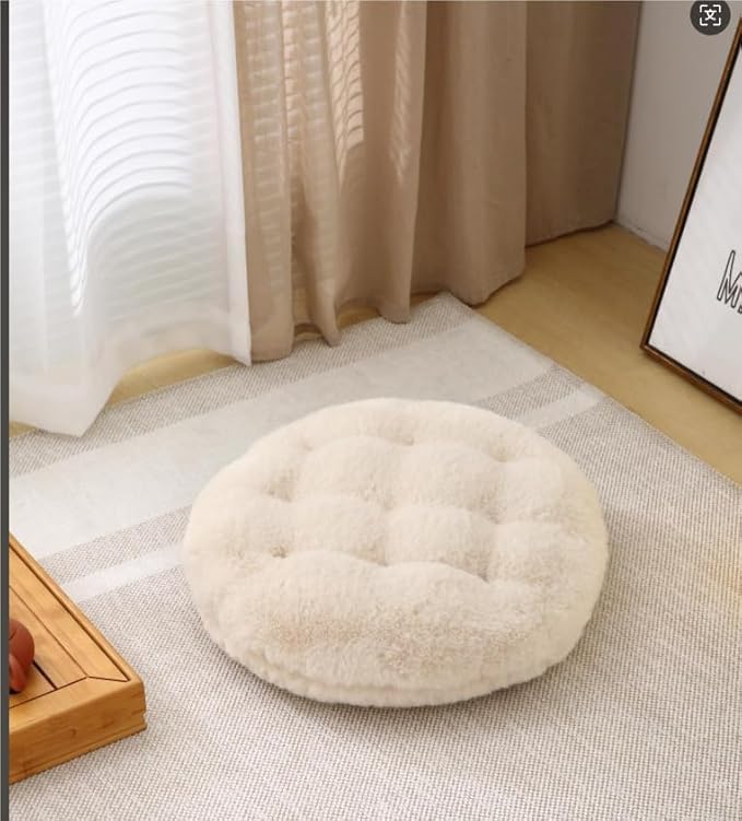 MolynnChic Rundes Bodenkissen für Erwachsene – 50cm Meditationskissen aus Kunstkaninchenfell, Weiches Sitzkissen für Wohnzimmer, Balkon, Yoga & Outdoor(Beige)