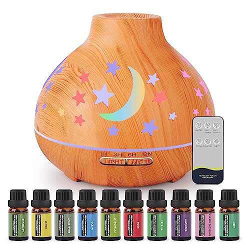 Image of Aromatherapy Diffuser-QZZIZ Essential Oil Diffusers with 10 Options Essential Oils Set,Aroma Cool Mist Humidifier for Worry-Free Sleep,Odor,Office,Home,Desktop,Portable(Brown Star)