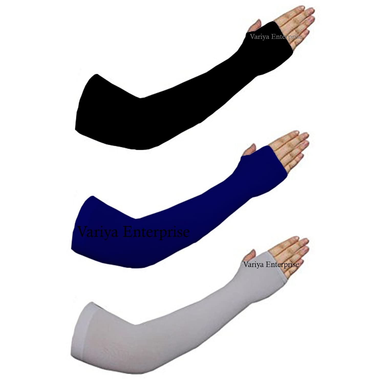 High Performance Arm Sleeves for Athletic Arm Sleeves Perfect for Cricket, Bike Riding,Cycling & Outdoor Activities - Black,Solid Grey and Navyblue (Pack of 3) Combo-image-43