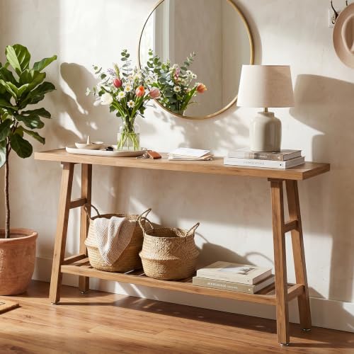 Wanmwill 59" Wood Console Table, 2 Tiers Sofa Tables, Behind Couch Table