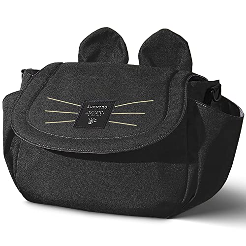 SUNVENO Universal Stroller Organizer with Insulated Cup Holder Shoulder Strap Cute Diaper Mommy Travel Bag for Stroller like Uppababy, Baby Jogger, Britax, BOB, Umbrella and Pet Stroller, Black - Thumbnail 4