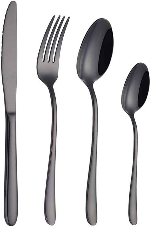 Nova Blackberry Cutlery Set 24pcs – Black Stainless Steel Flatware Set