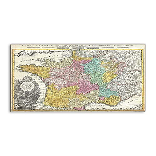 Art photo sur verre 140x70cm de carte de France vintage pour salon mural