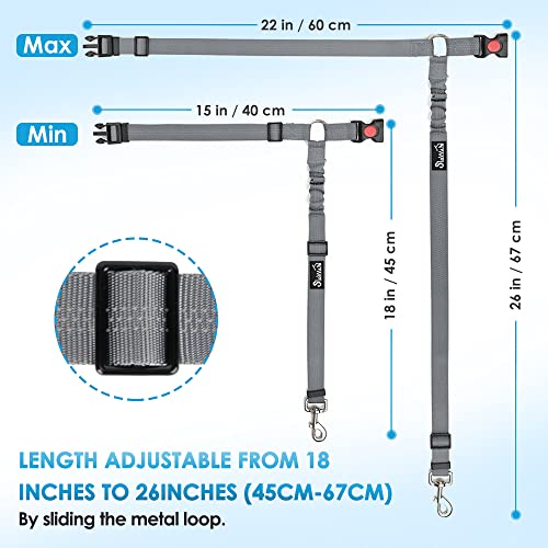 Slowton Dog Seat Belt For Car, 2 Pack Pet Car Seatbelt Headrest Restraint Adjustable Puppy Safety Seat Belt Reflective Dog Leash With Car Seat Belt Elastic Bungee Connect (Grey) #TOP6