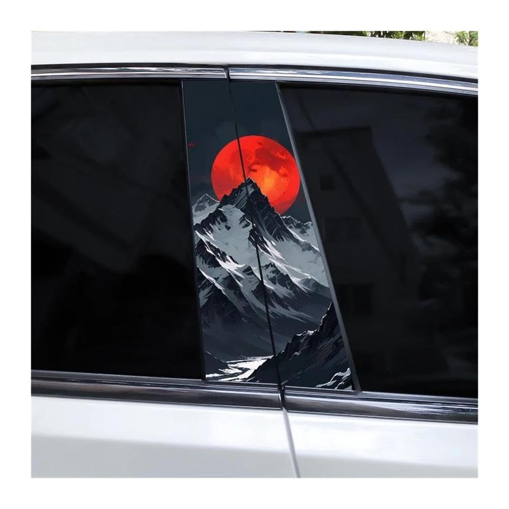 Decorative Items 2pcs Car B-Pillar Waterproof Decal Moon and Mountain DIY Car Door Pillar Decorative Decal(G)