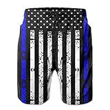 YPTBST Swim Trunks American Flag Thin Blue Line Day Men's Board Shorts Quick Dry Swimming Bathing Suits Cover Up with Pockets, Beach Swimwear with Inner Mesh Lining Large