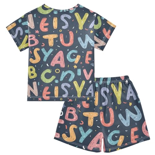 ALAZA English Alphabet Pajamas Short Sleeve 2 Piece Sleepwear Top and Bottom Pajama Set Unisex2