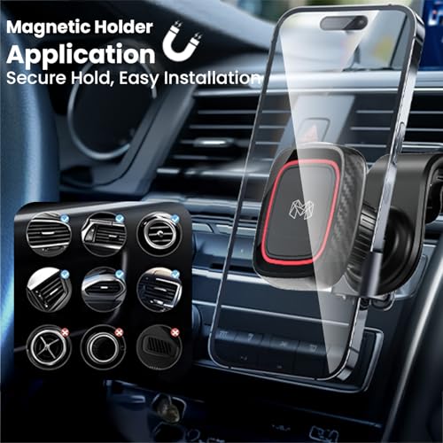 Image of MOOSH Magnetic Car Vent Mount 360 Adjustable Mobile Holder for Air Vent with Strong Magnetic Grip, Anti-Slip Design, Single Hand Use, Shockproof Build, Mobile Stand for Car (Black)