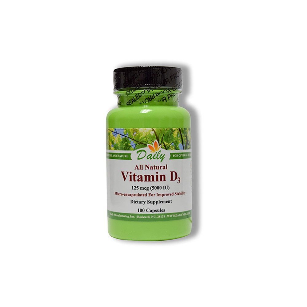 Daily Manufacturing Vitamin D3 5000 IU (125 mcg) 100 Vegetarian Capsules