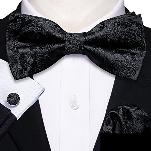 Image of YOHOWA Mens Bow Tie Set Paisley Coloful Pre-tied Bowties Adjustable with Handkerchief Cufflinks Wedding Prom Party