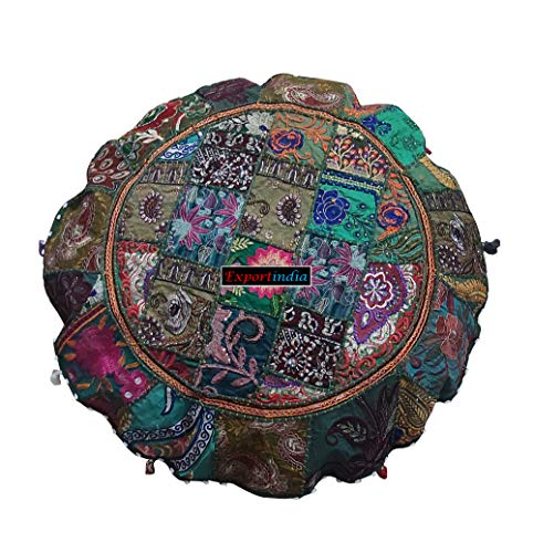 Exportindia New Ottoman Floor Pouf Floor cousion Handmade Pouf Patchwork Pouf Indian Pouf (18x18 Inch)