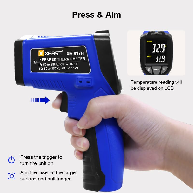 Termometro a infrarossi con sonda K -50°C ~ 580°C Misuratore di temperatura IR Termometro laser digitale senza contatto con funzione di allarme Emissività regolabile
