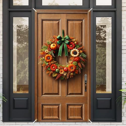 Image of Fall Harvest Ring Door Cover 35x71in Sunflower Pumpkin