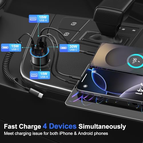 Image of 5 Pack Car Charger USB C, 65W Multi Port Dual 12V Cigarette Lighter USB Car Charger Adapter with Voltmeter PD /QC 3.0 Super Fast Charge Car Phone Charger for iPhone 17 16e 15 14 Pro Max Galaxy Android