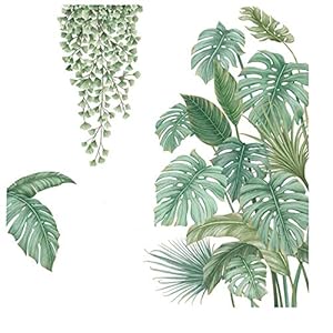 4 Stukken Diy Grote Muursticker Groene Plant, Palmboom Blad Muur Sticker, Geschikt voor Slaapkamer, Woonkamer, Eetkamer…