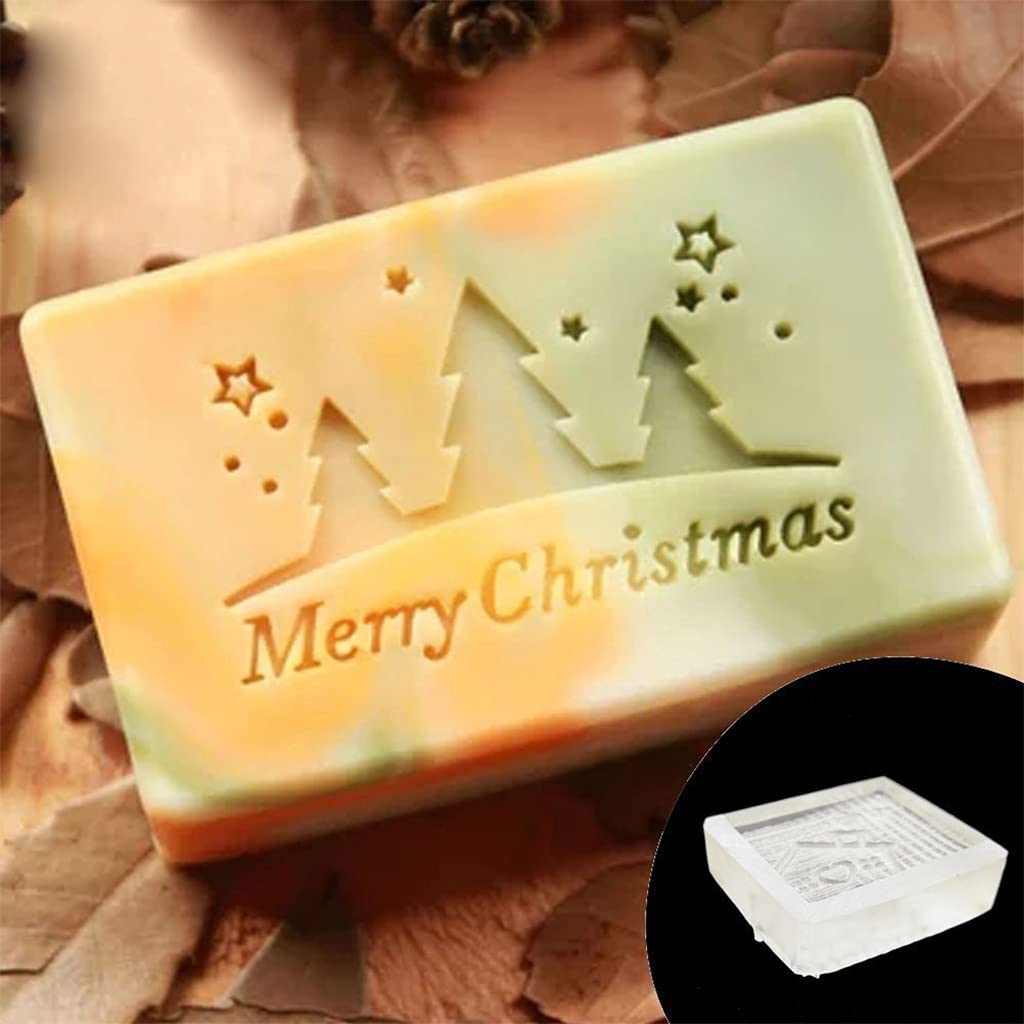 Christmas Theme Transparent Soap Stamp Natural Organic Making Acrylic Stamps Resin Chapters Small Clear Christmas Stamp Block for Card