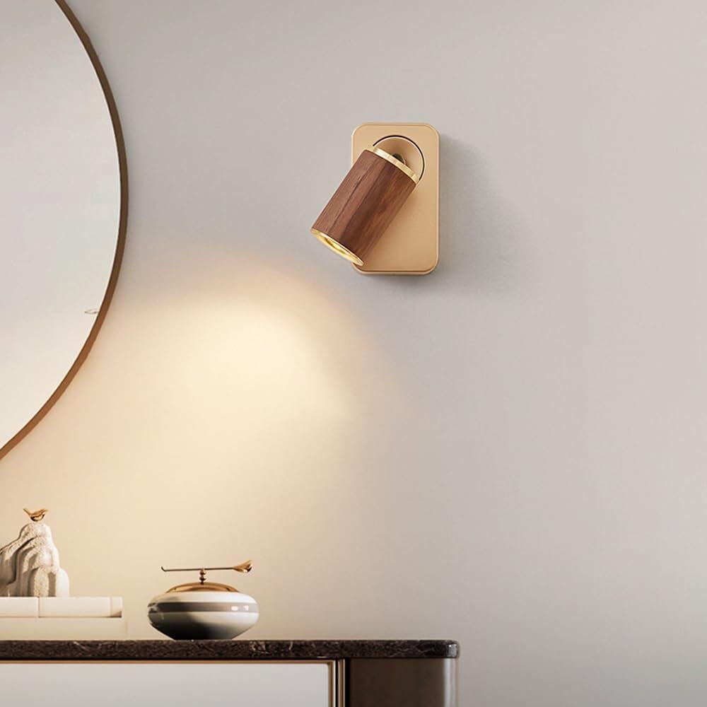 Genérico Aplique de Pared de Aluminio Dorado Mini Lámpara de Lectura Led para Mesilla de Noche con Pantalla de Nogal Luz de Montaje En Pared para Decoración de Dormitorio (Luz Neutra 1 Cabezal)