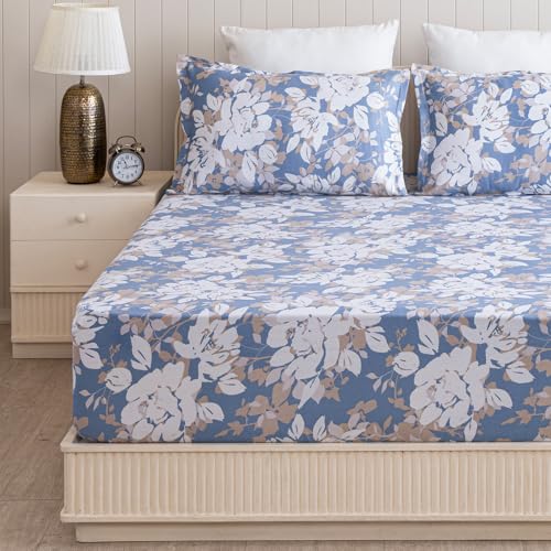 Image of HOMEMONDE Single Size Bedsheet | Cotton Flat Sheet with One Pillow Cover Soft Floral Bedsheet for Single Bed (60 x 90 Inches / 152 x 229 cm, Blossom Haze) | Perfect for Home Decor & Gifting