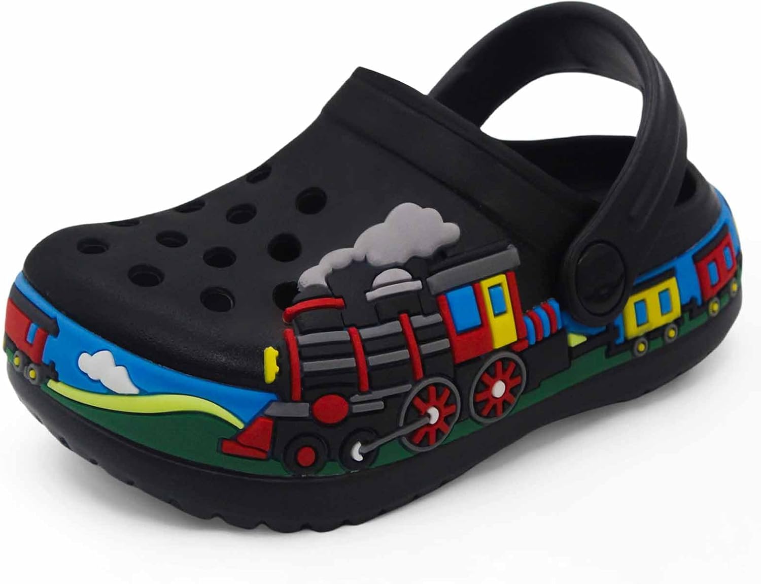 Boys Girls Toddler Clogs Little Kids Slip on Slides Sandals Slippers Cute Cartoon Train Pattern Garden Clogs Summer Indoor Outdoor Beach Pool Water Shoes - Image 2