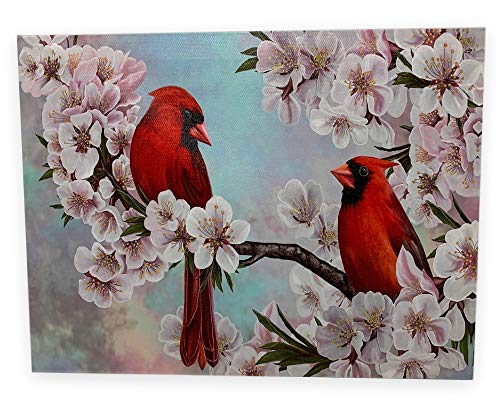 BANBERRY DESIGNS Bird Pictures - Cardinal Pair in Cherry Blossoms - Spring Cardinals LED Lighted Canvas Print - Bird Collection