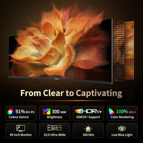 Image of Deco Gear 49 inch Ultrawide Curved Monitor, 144Hz 32:9 Dual FHD 3840x1080, R1500, 3000:1 VA Super Wide Screen, Adaptive Sync, HDR400, USB-C 65W, 3ms, HDMI /DP, PBP /PIP KVM Work Gaming Display, Laptop & PC