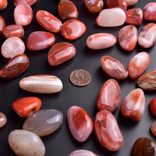 Image of Polished Carnelian Crystal Bulk - 0.8 inch Colorful Tumbled Stone Chips Rocks, 7 oz Crushed Sea Glass Large Stones for Healing, Reiki, Crafting, Home Decor