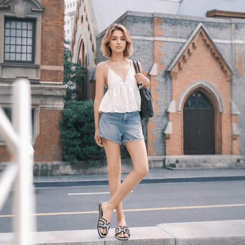 Image of H Flat Sandals for Women Dressy Lightweight Comfortable Slide Sandal Fashion Summer Trendy Casual Slip-On Shoes