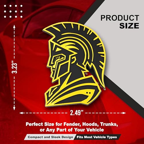 Image of Spartan Emblem 3D Warrior Badge, Custom Car Decal Sticker - Durable Exterior Trunk, Hood, Fender for Car, Truck, SUV (Set of 2) (Yellow)