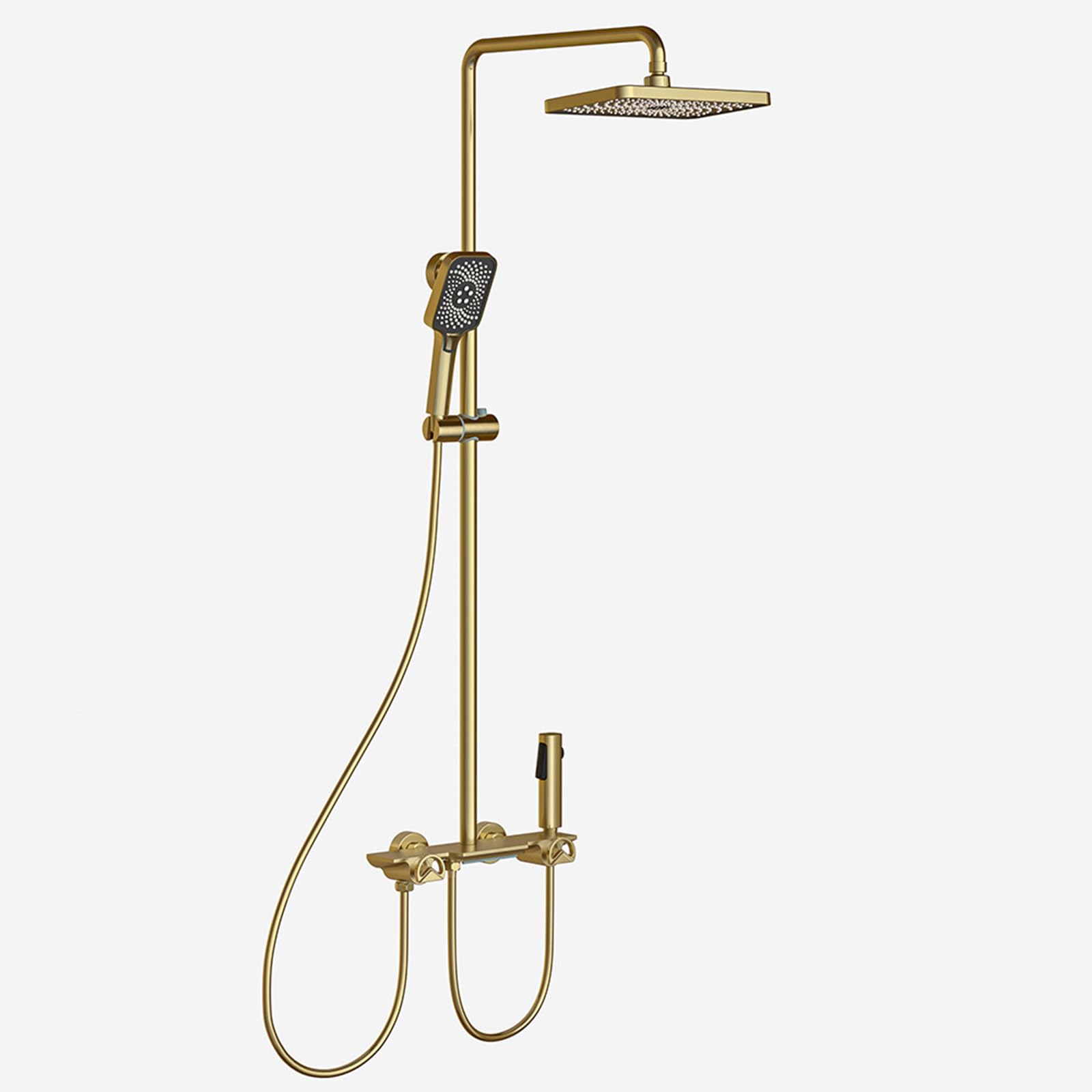 Pommeau de douche à effet pluie et tuyau mélangeur or brossé avec robinet cascade 4 fonctions