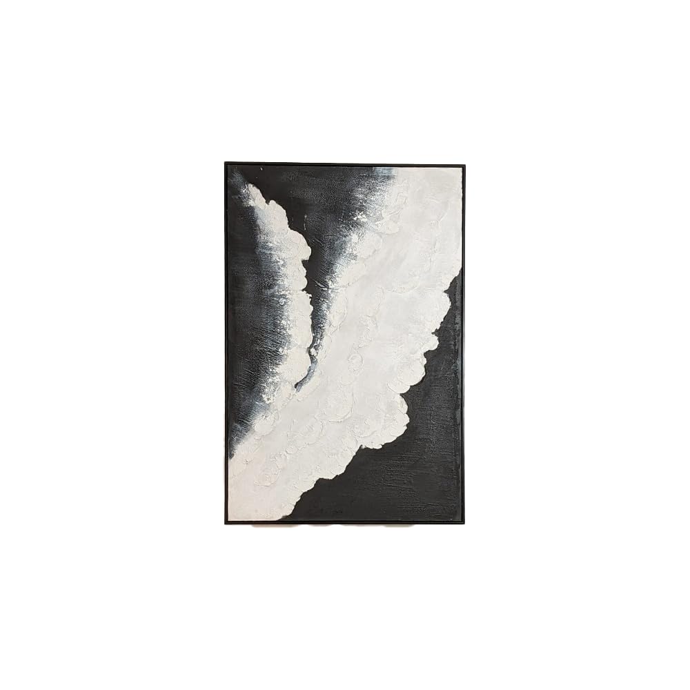 Rowen Homes Black Tilford Framed Canvas Wall Art (120X80cm) - Monochrome Beach Waves Textured Canvas Wall Decor - Modern Painting Artwork For Hallway, Living Room Or Bedroom - Luxury Interiors