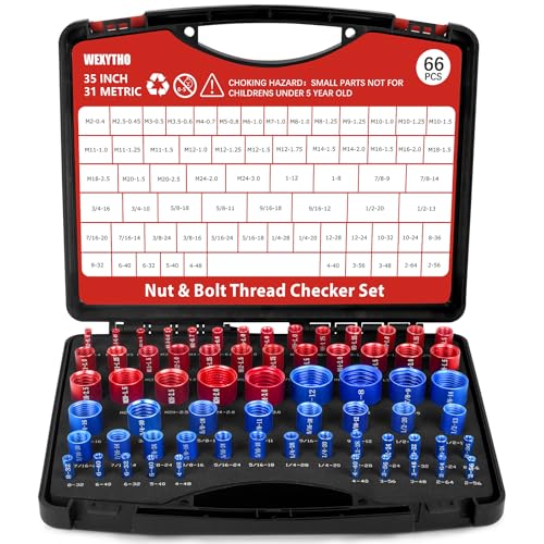 66 Pcs Thread Checker Nut and Bolt Thread Checker Set with 35 Inch and 31 Metric Box Set Thread Gauge for Tight Spaces SAE and Metric Sizes Ideal for Bolt and Nut Size Checking