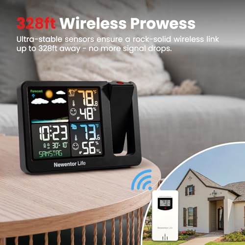 Newentor Life Projection Alarm Clock, Projector Alarm Clocks For Bedroom, Digital Indoor Outdoor Thermometer Wireless thumb #3