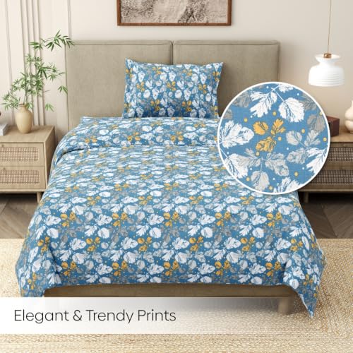 Image of Haus & Kinder Bedsheet for Single Bed Cotton, 58 x 98 Inches Single Bedsheet with 1 Pillow Cover, Pure Cotton 186 TC, Soft & Silk Bedsheet for Single Bed - Golden Birch Symphony