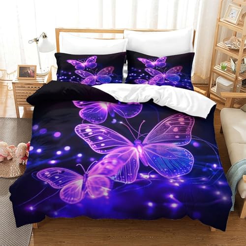 Housse de couette papillon 3D double 200x200cm avec parure de lit microfibre