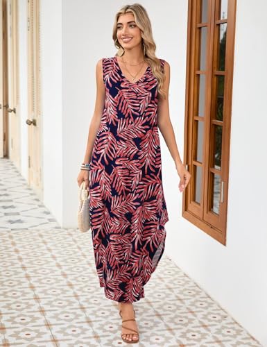 Image of JollieLovin Women Plus Size Summer Tank Maxi Dresses Sleeveless Causal V Neck Beach Long Dresses Swim Cover up (L-5X)