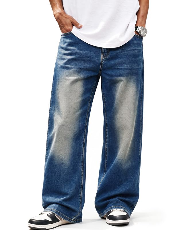 COOFANDY Baggy Jeans for Men Y2K Streetwear Wide Leg Cotton Denim Pants | Loose fit stretch denim, metal button zip fly, 5 pockets, oversized, hip hop, 2026 fashion clothing for all-season wear