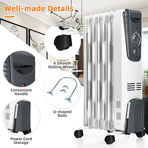 Tangkula Electric Oil Heater, 1500W Oil Filled Radiator Heater W/Tip-Over And Overheating Protection, Portable Radiant Heater With Adjustable Thermostat, 3 Heating Modes For Home Office #TOP7