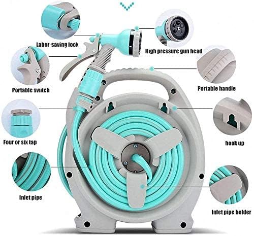 Image of Garden Hose Reel Auto Winder Retractable Water Pipe 7 Functional Nozzle Sprinkler Automatic Rewind Slow Return System Home Car Wash Hose, Patio Hose Reel for Cleaning Watering
