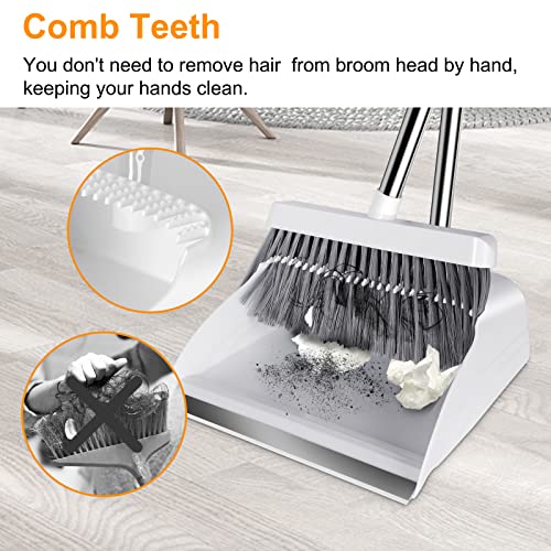 Mastertop Broom And Dustpan Set For Home, Upright Standing Dustpan And Sweeping Broom Combo With Adjustable Long Handle For Office Kitchen Room Lobby Floor Cleaning #TOP4