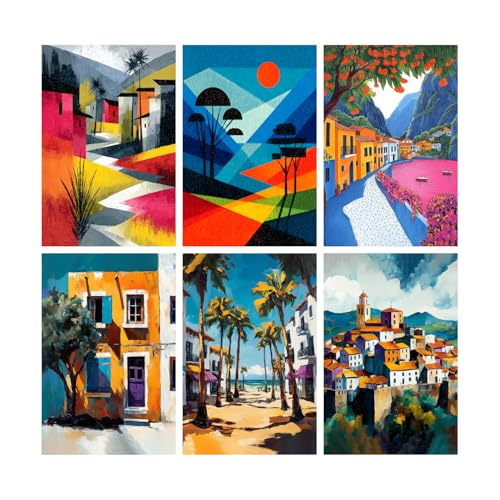 Image of SiddArtify Tropical Landscape Wall Art Prints Set - Modern Cityscape Poster Decor for Living Room Bedroom Office - 8x12 inch Board Pack of 6