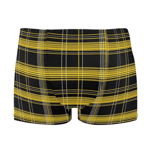 Black and Yellow Buffalo Check Plaid Mens Swim Trunk Bathing Suit Swim Brief Square Leg Board Short S B0403943