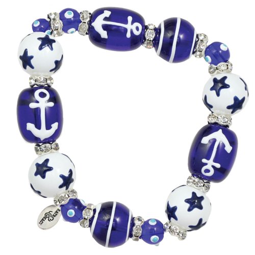 Kate & Macy Anchors Away Nautical Design Painted Glass & Acrylic Beads Rhinestones Bracelet Made by Clementine Design