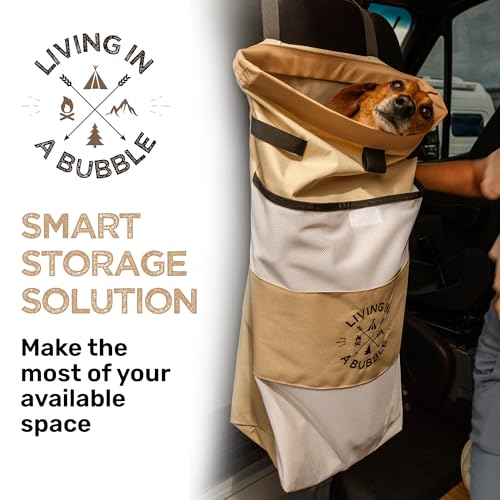 Image of Living in a Bubble Wet Dry Laundry Bag - Portable Waterproof Laundry Hamper for RV, Campervan & Travel - Foldable Clothes Organizer with Separate Wet & Dry Compartments