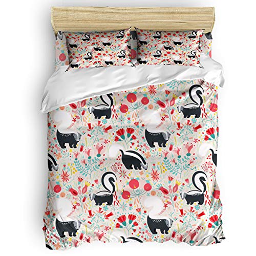 Yogaly Home Bedding Set 4 Pieces Queen Size for Adults/Teens/Children/Baby Cartoon Animal Skunk Printed Bed Sheets, Duvet Cover, Flat Sheet, Pillow Covers