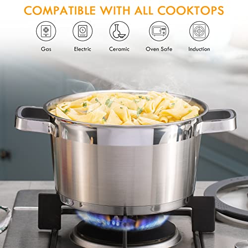 Stockpots Stainless Steel 3 Qt, Nonstick Stock Pot With Glass Lid Soup Pasta Pot Double Handle Induction Stockpots Small Cooking Pot Saucepot Dishwasher Safe #TOP1